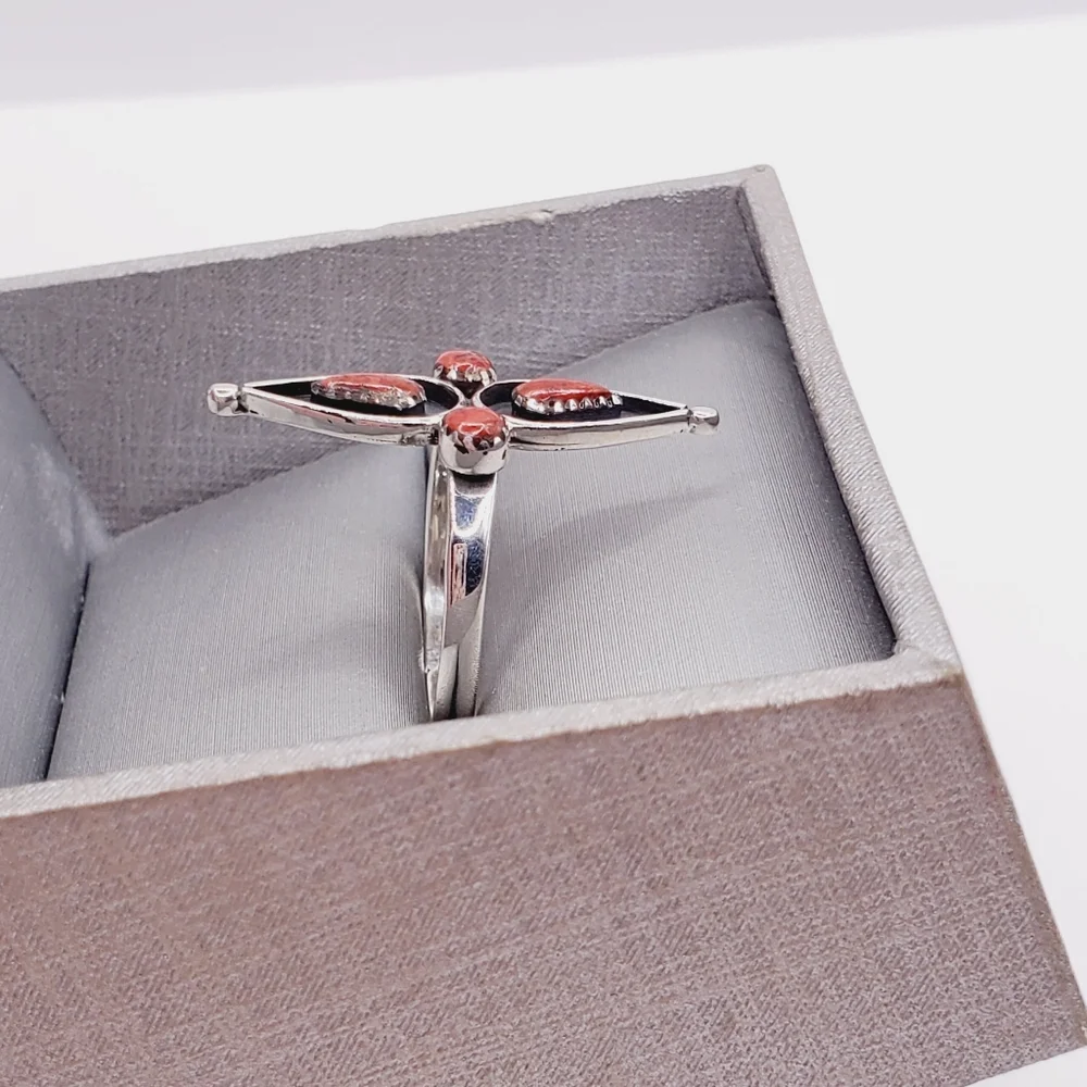 Santa Fe Style Plum Coral Ring in Sterling Silver 1.25 ctw - Picture 2 of 8